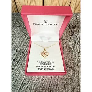 NIB Charlotte & Lexi 14KT Gold Plated 925 Sterling K Initial MOP Necklace